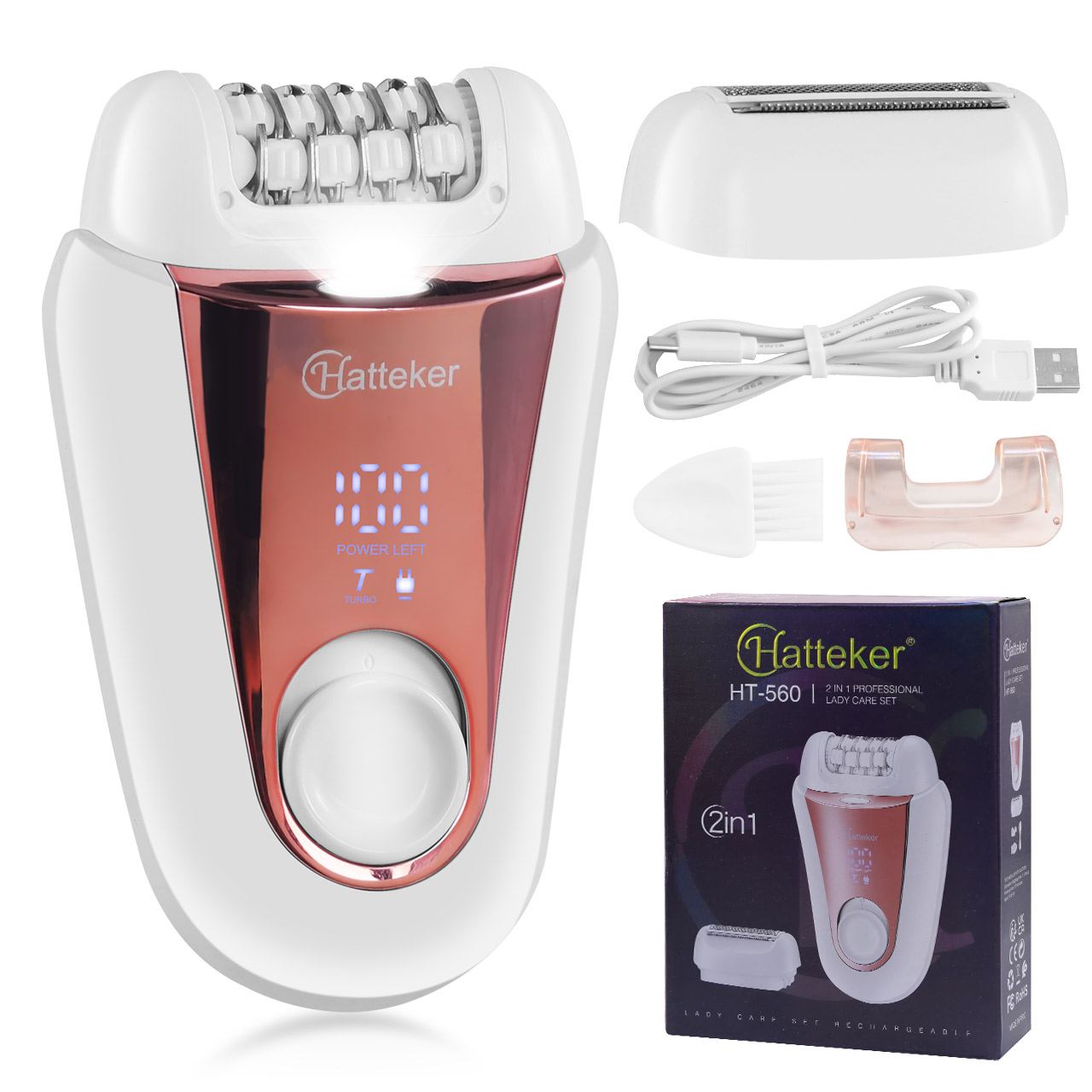 Epilator Wireless - Эпилятор Hatteker 2-в-1 перезаряжаемый, электрический, для